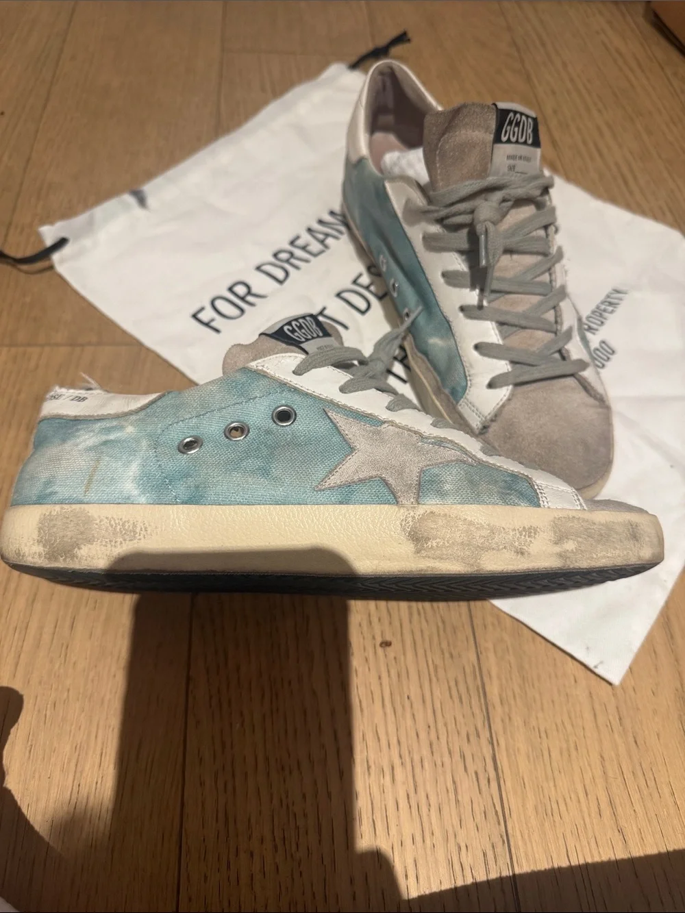 Golden Goose Light Blue and Gray Star Sneakers